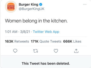 'Women belong in the kitchen' tweet from Burger King