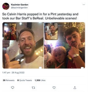 BeReal of Calvin Harris at a restaurant with staff